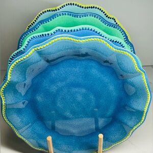 4 Dinner Plates Nautica Melamine 11” Turquoise Blue Green New
